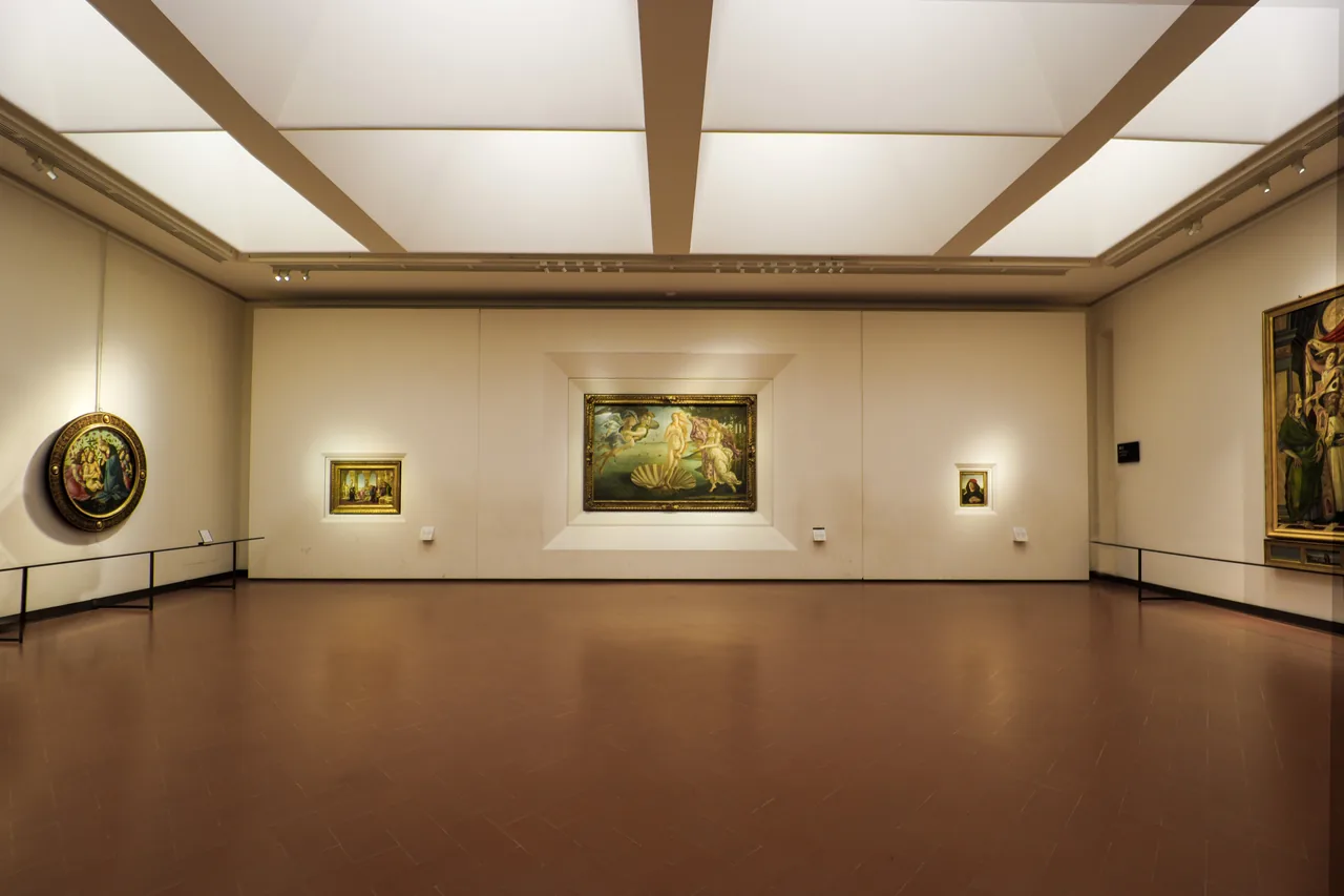 Botticelli's Birth of Venus displayed in Room 12 of the Uffizi Gallery, Florence