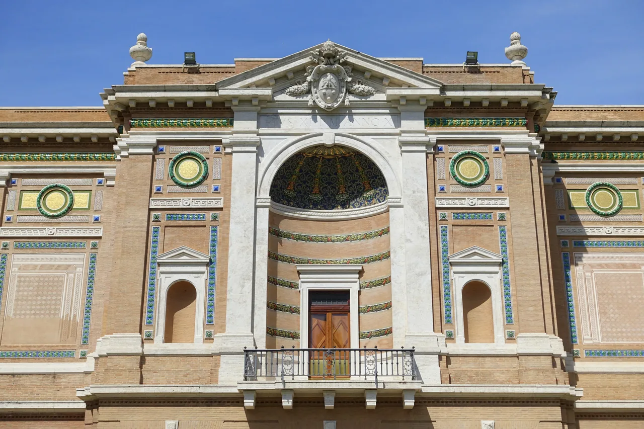 The decorated brick facade of the Pinacoteca Vaticana in the Vatican Museums