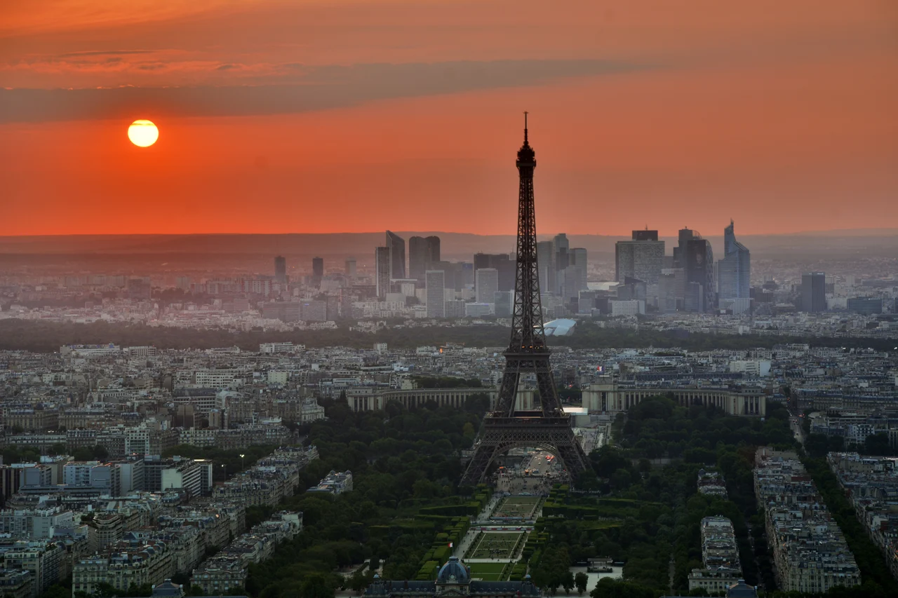 Eiffel Tower and Paris skyline at sunset